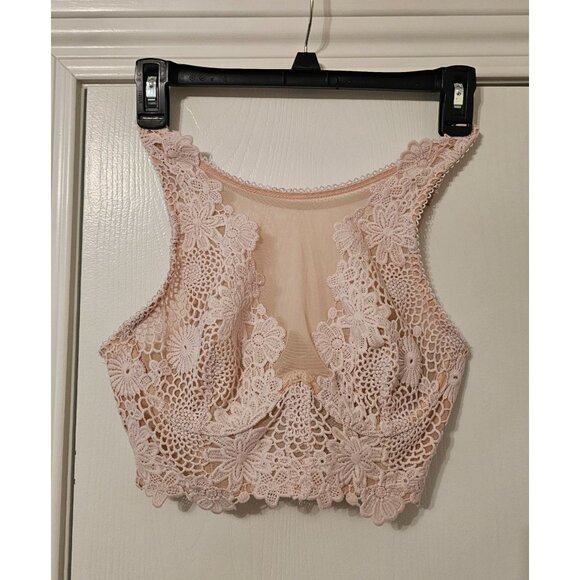 NWOT Victoria's Secret Dream Angels Lace Blush Pink High Neck Bralette Sheer 34B - Picture 2 of 5